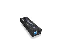 ICY BOX IB-AC6110 Hub USB 3.2 Gen 1, 10 Ports Type-A, Boîtier Aluminium Noir, Alimentation Externe 12V/4A, Plug & Play, 145x45x25mm