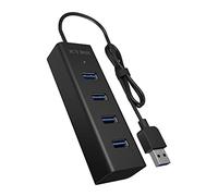 ICY BOX IB-HUB1409-U3 Concentrateur USB 4 Voies (Connexion de Type A) avec 4X connecteurs USB 3.0 (Type A), cble intégré (40 cm), Aluminium, Noir