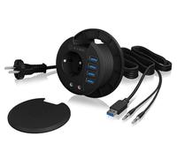 ICY BOX IB-HUB1430 - Hub de bureau USB 3.0 encastrable 4x USB-A + prise 230V + 2x audio (noir)