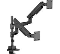 ICY BOX IB-MS702-T Support de moniteur pour 2 écrans jusqu'à 57" et 27 kg (ressort à gaz, rotation à 90°, VESA 75 x 75/100 x 100, pince de table et passage, ergonomique, réglable, construction en