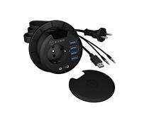 ICY Box USB hub de Table pour Installation 80 mm, hub USB 3.0, Prise de Courant, Audio, Prise de Table Ronde, Noir, IB-HUB1430