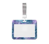ICY Porte-badge coulissant en plastique rigide pour badge d'identification Motif nébuleuse Violet sarcelle Argenté