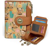 Icycay Petit portefeuille pour femme avec blocage RFID à deux volets, poche zippée pour pièces de monnaie, cuir synthétique, compact, voyage, 4 fenêtres pour carte d'identité, 14 emplacements pour