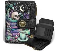 Icycay Petit portefeuille pour femme avec blocage RFID à deux volets, poche zippée pour pièces de monnaie, cuir synthétique, compact, voyage, 4 fenêtres pour carte d'identité, 14 emplacements pour