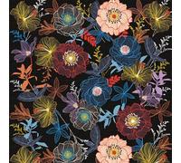 ICYEHAO Papier Peint Adhesif Floral Coloré,44 x 300cm Noir Papier Peint Bleu Orange Jaune Fleuri Feuille Botanique Papier Autocollant pour Meuble,Chambre,Salon,Salle de Bain,Toilette