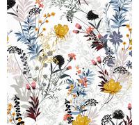 ICYEHAO Papier Peint Adhesif Floral Jaune,44 x 300cm Papier Peint Noir et Bleu Fleuri Feuille Botanique Papier Autocollant pour Meuble,Chambre,Salon,Salle de Bain,Toilette