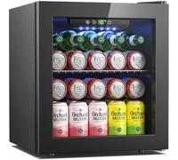 Icyglee Réfrigérateur de 55 canettes, mini porte en verre pour réfrigérateur avec étagères réglables, réfrigérateur à boissons non encastré avec LED bleue pour la maison, le bureau, la chambre, le bar