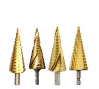 ICYJRFHLTF 1Pcs Step Drill Bits HSS Spiral Straight Grooved Triangle Hex Quick Change Shank Metal Woodworking Hole Cutter(Titanium Type 3,6-25mm(10 Steps)) ICYJRFHLTF