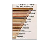 ICYJRFHLTF Wood Hardness Comparison Chart, Janka Scale Force Test Ratings Poster, Educational Reference for Woodshop, Office & Home Unframed,16x24inch(40x60cm)