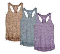 icyzone Débardeur de Sport Femme Dos Nageur Yoga Shirt sans Manches Running Fitness Tank Top, Lot de 3 (S, Brun-Rouge/Bleu Grisé/Violet/)