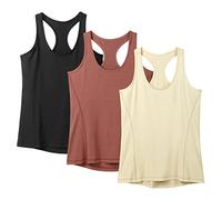 icyzone Débardeur de Sport Femme Dos Nageur Yoga Shirt sans Manches Running Fitness Tank Top, Lot de 3 (XXL, Noir/Blanc crème/Brique/)