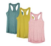 icyzone Débardeur de Sport Femme Dos Nageur Yoga Shirt sans Manches Running Fitness Tank Top, Lot de 3 (XS, Bleu Pétrole/Vert Moutarde/Rose Clair/)