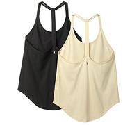 icyzone Lot de 2 Débardeurs de Sport sans Manches pour Femme - Fitness Top avec Dos en T, Yoga Gym Tank Top (M, Noir/Blanc Crème)