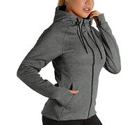 icyzone Veste de Sport pour Femme - Sweat à capuche Poignets élastiques avec trous de pouce Pour l’exercice, la gym et autres sports （S, Gris