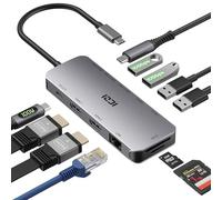 ICZI 11-en-1 Hub USB C vers Double HDMI, 4K@30HZ, USB3.0 x 2, USB3.2 x 3，Gigabit Ethernet, PD 100W, SD/TF, Station d'accueil pour MacBook HP Dell XPS Lenovo