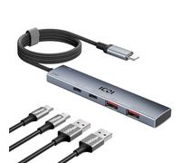 ICZI Hub USB C 3.2, 10Gbps, Multiprise USB C avec 120cm Cable Tressée en Nylon, Adaptateur Type C vers 2A2C Ports Aluminium Compatible avec iPhone 16, MacBook, iPad Pro Surface Pro Galaxy S24