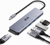 ICZI Hub USB C 5 en 1 avec adaptateur HDMI 4K, charge PD 100 W, 3 ports de données USB-A 3.0 5 Gbit/s, adaptateur multiport USB-C portable compatible avec MacBook, iPad, ordinateur portable Windows