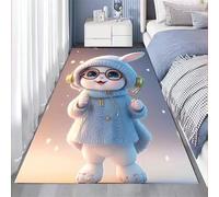 Iczodrow Joli tapis pour filles avec lapin kawaii imprimé pour chambre d'enfant, motif dessin animé, tapis de chevet pour décoration d'intérieur (lapin, bleu clair, 100 x 160 cm)