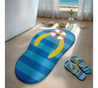 Iczodrow Petit tapis de bain côtier en forme de tongs, décoration de plage d'été avec étoile de mer, océan, mignon, antidérapant, absorbant (bain bleu, 50,8 x 142,4 cm)