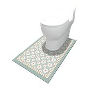 Iczodrow Tapis de toilette vintage nodique avec anti-pipi en cuir PU, tapis de sol antidérapant en forme de U, tapis de sol de toilette imperméable (fleur bleue)