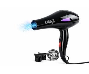 ID Italian Design - Sèche-cheveux professionnel Ion Elite 2200 W - Fonction ionique, moteur AC, 3 niveaux de chaleur, 2 vitesses et bouton air froid - Inclut 2 embouts