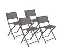 IDMarket – Lot de 4 chaises de jardin pliantes Bastia métal et textilène gris anthracite