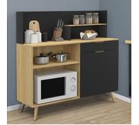 ID MARKET buffet 1 porte et 1 tiroir 120 cm Moderne bois effet hêtre et noir