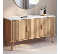 IDMarket - Buffet 110 cm Juliette Plateau Effet marbre 3 Portes Lattes tasseau Bois Coloris chêne