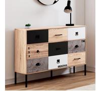 ID MARKET buffet 3 portes et 3 tiroirs 110 cm Moderne bois, noir, gris et blanc