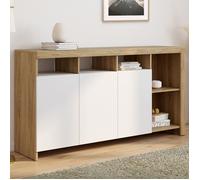 ID MARKET buffet 3 portes et 5 niches 140 cm Moderne bois et blanc effet hêtre