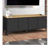 IDMarket Buffet bas ESTER 140 cm 4 portes métal noir plateau bois design industriel