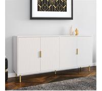 ID MARKET buffet 4 portes 160 cm Moderne bois effet lattes finitions dorées