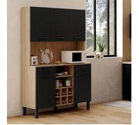 IDMarket – Buffet de cuisine CINA 120 cm 5 portes, tiroirs et range-bouteilles façon hêtre et noir