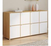 IDMarket Buffet casier Cassie 139 cm 8 portes Bois et blanc Moderne