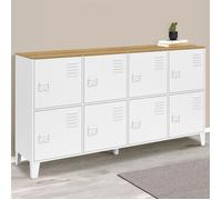 IDMarket - Buffet casier 139 cm Ester 8 Portes en métal Blanc Plateau Bois Design Industriel