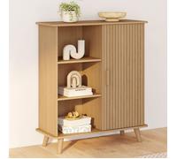 Buffet d'appoint 3 étagères et placard 70 cm JULIETTE effet lattes tasseau bois