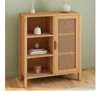 IDMarket – Buffet d'appoint EDHEN 3 étagères et placard 70 cm bois et cannage