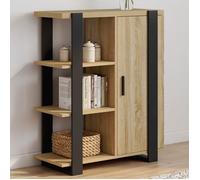 ID MARKET buffet d'appoint PHOENIX 3 étagères 70 cm Loft bois et noir