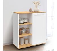 IDMarket Buffet d'appoint VITO 70 cm – 3 étagères et placard, blanc, plateau bois