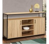 IDMarket Buffet Detroit 140 cm – 2 portes, 3 étagères – Design industriel