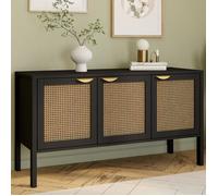 IDMarket - Buffet Bas 110 cm EDHEN 3 Portes Bois Noir et cannage