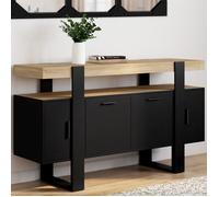 IDMarket Buffet Phoenix 140 cm 4 portes noir avec plateau bois