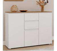 IDMarket - Buffet 100 cm Toby 3 Portes 2 tiroirs Blanc et Plateau Bois