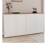 IDMarket - Buffet 160 cm Toby 4 Portes Blanc et Plateau Bois