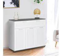 IDMarket Buffet VITO 100 cm – 3 portes, 1 tiroir – Blanc, plateau gris
