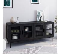IDMarket - Buffet 140 cm ZINEB 4 Portes vitrées façade cannelée Noir