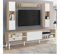 IDMarket – Ensemble meuble TV Houston 180 cm avec étagères Bois et Blanc