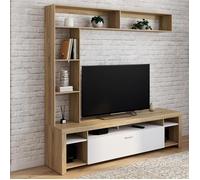IDMarket – Ensemble meuble TV et étagères MALO 170 cm bois et placard blanc