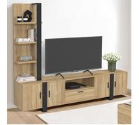 ID MARKET ensemble meuble tv PHOENIX 5 portes 200 cm bois clair avec étagères murales
