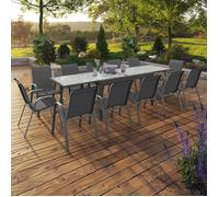 ID MARKET Ensemble table 135-270 cm extensible et 12 chaises chaises MADRID gris anthracite empilable